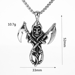 Pendentif squelette Grim Reaper en acier inoxydable, collier pour homme, style hip hop, chaîne de 60 cm, design géométrique, asymétrie, bijoux tendance - Product Image 5