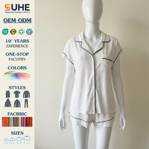 ชุดนอนแขนสั้นผู้หญิง SUHE ชุดนอนกระดุมติดกระดุมพร้อมกระเป๋าแต่งขอบ ชุดนอนกางเกงขาสั้น ใส่สบาย ระบายอากาศได้ดี - Product Image 3