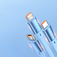 Kabel Pengisi Daya TPE TYPE-C 3-in-1 Retractable dengan Logo Kustom, Satu-ke-Tiga, Pengisian Cepat, Kompatibel untuk Ponsel