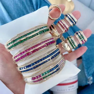 Bracelet en Zircon de couleur mixte, Mini manchette incrustée, en laiton plaqué or pour femmes et filles, bracelets élégants