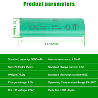 मूल ए-ग्रेड हाई-डिस्चार्ज INR21700 50PL 5000mAh 3.6V 125A पुनर्भरणीय सॉलिड-स्टेट LiNiMnCoO2 500 चक्र -20~60°C बैटरी