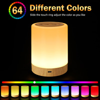 Lampe de chevet LED rechargeable à sept couleurs, avec anneau lumineux à intensité variable, motif grain de bois, pour chambre à coucher, charge Type-C