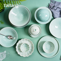 Fournitures de restauration en gros, vaisselle en céramique et porcelaine de couleur vert clair personnalisée