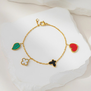 Thời trang không thấm nước 18K vàng quyến rũ Clover khắc đồ trang sức trái tim 316L thép không gỉ làm xỉn miễn phí Bracelet Set cho phụ nữ - Product Image 5