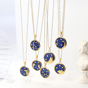 Collane con Ciondolo Zodiacale Minos, Gioielli da Donna in Acciaio Inossidabile Placcato Oro 18K con Smalto Blu - Product Image 1