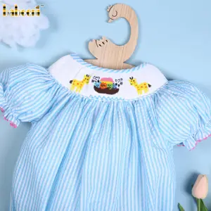 Set Baju Bayi Perempuan Smock Geometris Bunga Biru OEM ODM Grosir Pakaian Bayi Luaran-BB2510