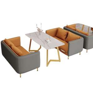 Conjunto de Sofá en Forma de L con Mesa de Centro para Restaurante, Salón de Té, Área de Descanso, Diseño Moderno, Espuma de Alta Densidad, Estructura Metálica Resistente - Product Image 5