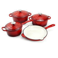 Ensemble de 7 pièces de batterie de cuisine en fonte émaillée ChuiHua, comprenant 3 faitouts hollandais, 1 poêle à frire et des casseroles de cuisson et de rôtissage