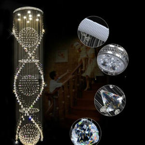 <span class=keywords><strong>Lustre</strong></span> en cristal K9 LED en acier chromé à double hélice en spirale <span class=keywords><strong>avec</strong></span> gouttes de pluie, diamètre 80 cm, hauteur 280 cm pour escalier - Product Image 2