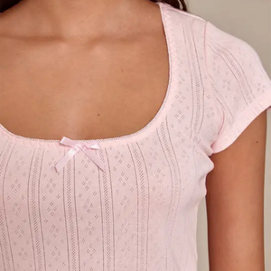 Pigiama da <span class=keywords><strong>donna</strong></span> a due pezzi, top corto e pantaloncini elasticizzati, carino, delicato sulla pelle, comodo e traspirante, abbigliamento da casa. - Product Image 4