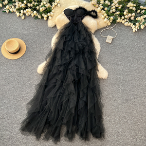 Abito <span class=keywords><strong>invernale</strong></span> Sexy <span class=keywords><strong>senza</strong></span> spalline Casual da donna <span class=keywords><strong>senza</strong></span> <span class=keywords><strong>maniche</strong></span> impero arruffato in Mesh Vestidos rosso nero bianco - Product Image 3