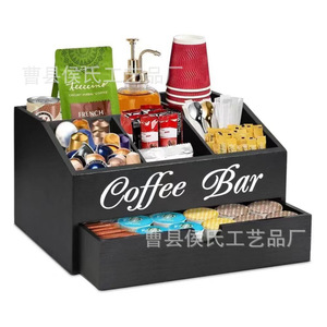 Coffee Bar Wooden Storage <b>Box</b> 6 Compartment With Drawer For Coffee Pods <b>Tea</b> Bags Countertop Organizer - Product Image 5