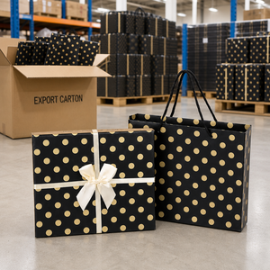 Luxuriöse Schwarz-Gold Gepunktete Geschenkbox mit Satinband-Schleife Passende Geschenktüte Individuelles Logo Papier OEM Private Label Großhandel - Product Image 4