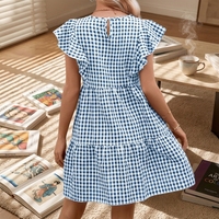 Robe mini à volants en gingham pour femme, sans manches, col rond, décontractée, à carreaux, pour l'été