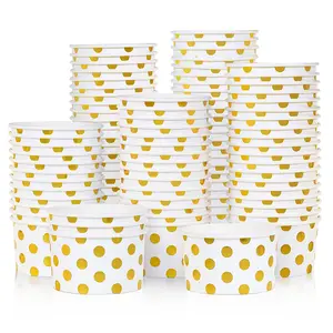 Manufacturers Selling Gold Foil Polka Dots Personalise Design Eco Friendly Recyclable Leak Proof Fancy Ice Cream Cups