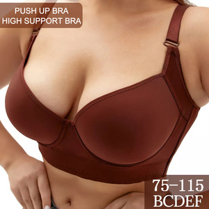 Sujetador con aros de alta sujeción y cierre trasero para mujer, tallas grandes B C D E F, con realce y efecto moldeador, venta al por mayor OEM personalizado - Product Image 1