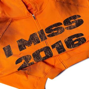Sudadera con capucha oversize naranja para hombre, con cremallera, diseño especializado, estampado frontal, lavado desgastado, estilo streetwear, para venta al por mayor - Product Image 4