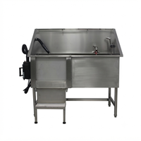 Baignoire professionnelle pour chiens en acier inoxydable avec souffleur intégré, escalier et porte coulissante - Qualité salon