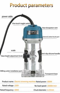 Fresadora Eléctrica de 220V para Trabajos en Madera, 800W, Sin Escobillas, 4A, 30000 RPM, Herramienta de Grabado, Recorte y Ranurado, Carcasa Metálica - Product Image 6