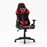 Silla de Computadora de Cuero Negra y Roja para PC con Función Reclinable, Silla de Juego Moderna Ajustable