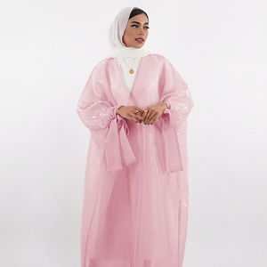 Abaya Cardigan Longue à Manches Longues en Polyester Brillant, Respirante et Légère, Robe Modeste pour la Prière Quotidienne - Product Image 1