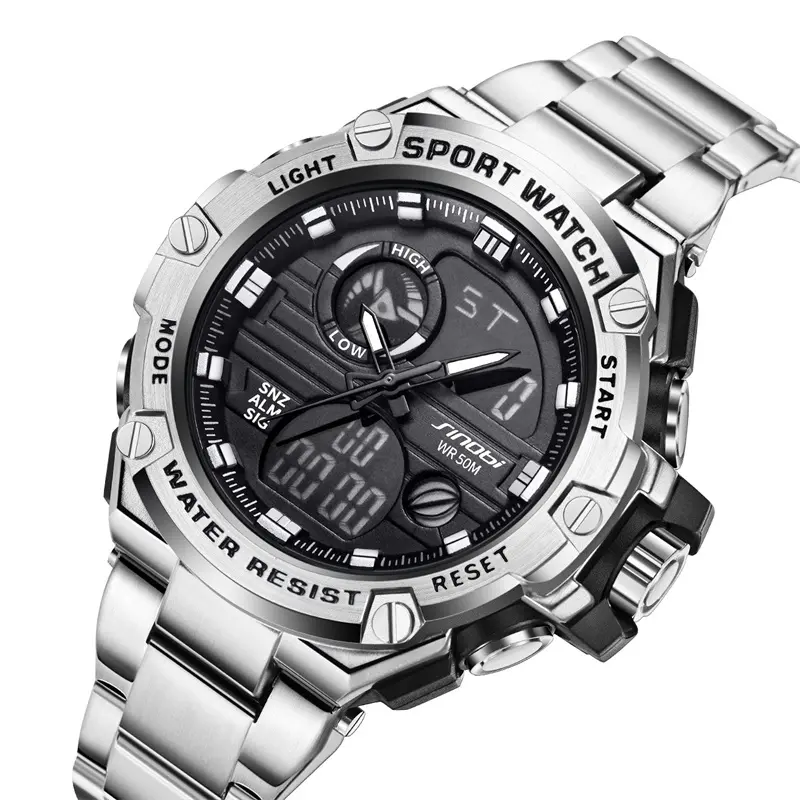 Élégant avec des montres numériques de haute qualité pour hommes Chronométrage de précision Design moderne LED Double affichage Montres de sport pour hommes