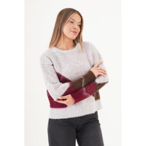 เสื้อสเวตเตอร์ถักไหมพรมสีเทาเมกะสำหรับผู้หญิง ลายบาคลาวา ขายส่ง - Product Image 4