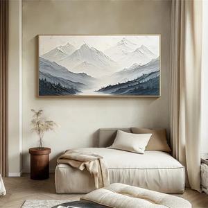 Peinture à l'huile minimaliste en gros, paysage de montagne texturé, gris et blanc, art mural 3D pour la maison et le bureau, toile encadrée - Product Image 6
