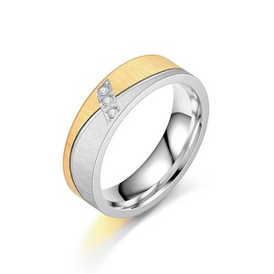 6mm 커플링 스테인리스 스틸 반지 다이아몬드 패턴 18K 금 도금 방수 보석 약혼 반지 선물 일상용 - Product Image 5