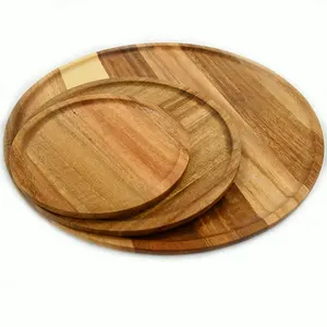 YOULIKE A set of 3 Acacia Wood Appetizers Serving Dish Round Divided Snack Serving Plate Tray for Kitchen