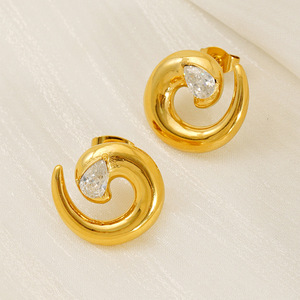 Zogxin Gold Plated Geometric Stud Earrings With Crystal For Women Party Jewelry - Product Image 2