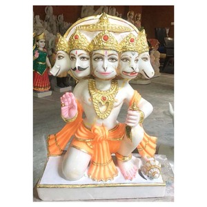 White Marble Painted Panchmukhi Hanuman God <b>Statue</b> - Product Image 1