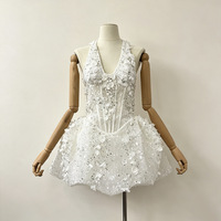 Robe pour femme col en V STOCK, mini-robe à fleurs 3D, robe de soirée, taille S-L