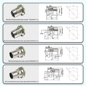 M12 Bảng điều khiển gắn kết nối DIN loại <span class=keywords><strong>IP67</strong></span> không thấm nước 5/8/12/4 pin phía trước/trở lại khóa nam nữ đựng Hàn/PCB tương thích - Product Image 6