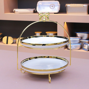 Dễ thương Bowknot trang trí đám cưới kim loại món tráng miệng đứng bảng bánh tự chọn thực phẩm kẹo hiển thị giá 2/3 Tier món tráng miệng cupcake bánh đứng - Product Image 3