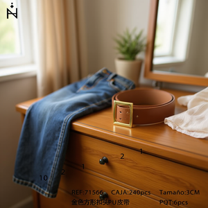 Cintura in Pelle PU con Fibbia Quadrata Dorata 3Cm, Cinture Moda Donna - Product Image 3