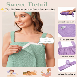 Robe de bain en tissu éponge vert menthe avec poches, bretelles spaghetti, serviette portable pour femmes, utilisation en SPA, lavable en machine - Product Image 5