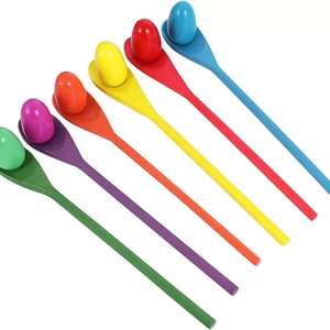Jeu d'équilibre en bois Arc-en-ciel avec 6 œufs de Pâques et cuillères - Product Image 3