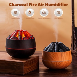 Humidificador Portátil de Carbón Vegetal, Capacidad de 300 ml, Alimentado por USB, Control Táctil, para Uso en el Hogar, Hotel y Dormitorio, Diseño Volcánico - Product Image 3