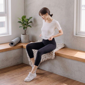 High Waist Seamless Knee Length Yoga <b>Leggings</b> Solid <b>Black</b> Elastic Waist Spandex Nylon Pants - Product Image 1