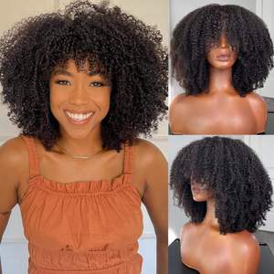 Perruque Afro Bouclée avec Frange <span class=keywords><strong>Noire</strong></span>, Synthétique, Sans Colle, Faite à la Machine, en Fibre, Cheveux Frisés et Volumineux, Perruques Bouclées pour Femmes Noires - Product Image 5