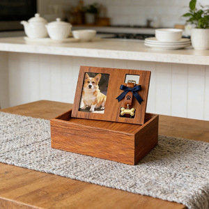 Custom Wooden <strong>Pet</strong> Memorial Keepsake Box, Open-Top Design with Stand Photo Frame, Ash Bottle, Collar &amp; Toy Storage - Product Image 5