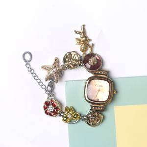 Reloj de Pulsera de Cuarzo Retro Único y Personalizado para Mujer, Oro Rosa, Esmalte Floral, Cristal, Cadena Ajustable, Esfera Analógica, Joyería Elegante - Product Image 5