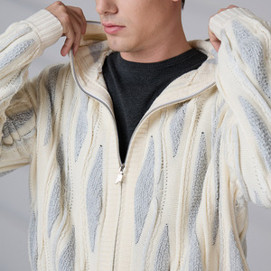 OEM ODM Long Sleeve Knitted Tops Autumn Winter Zipper <b>Cardigan</b> <b>Sweater</b> Jacket Casual Outdoor Men's Hooded - Product Image 4