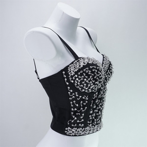 Corsé Largo con Perlas Brillantes y Varillas de Soporte, Top de Moda para Mujer, Estilo Bralette - Product Image 3