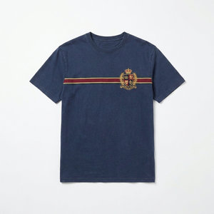 T-Shirt Varsity Retrò da Uomo OEM ODM, Blu Navy con Logo Ricamato, Maglietta Casual in Cotone - Product Image 6