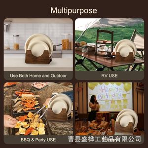 Wooden Storage <b>Rack</b> For Disposable <b>Plates</b> Kitchen Tabletop Dish Drainer Round Shape With Stand - Product Image 4