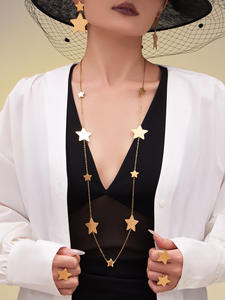 สร้อยคอยาวสเวตเตอร์ชุบทอง PVD สแตนเลสทันสมัยสร้อยคอยาวโคลเวอร์ดาวเครื่องประดับกันน้ำของขวัญสำหรับผู้หญิง - Product Image 2