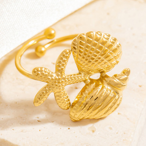 European Style Stainless Steel <b>Rings</b> Heart Leaves Ocean Theme Seashell Design Women's Fashion Jewelry Daily Wear - Product Image 2