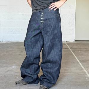 Jeans de Hombre Holgados de Mezclilla Cruda 100% Algodón de Tiro Medio con Dobladillo, de Alta Calidad, Estilo Baggy, Venta al por Mayor - Product Image 2